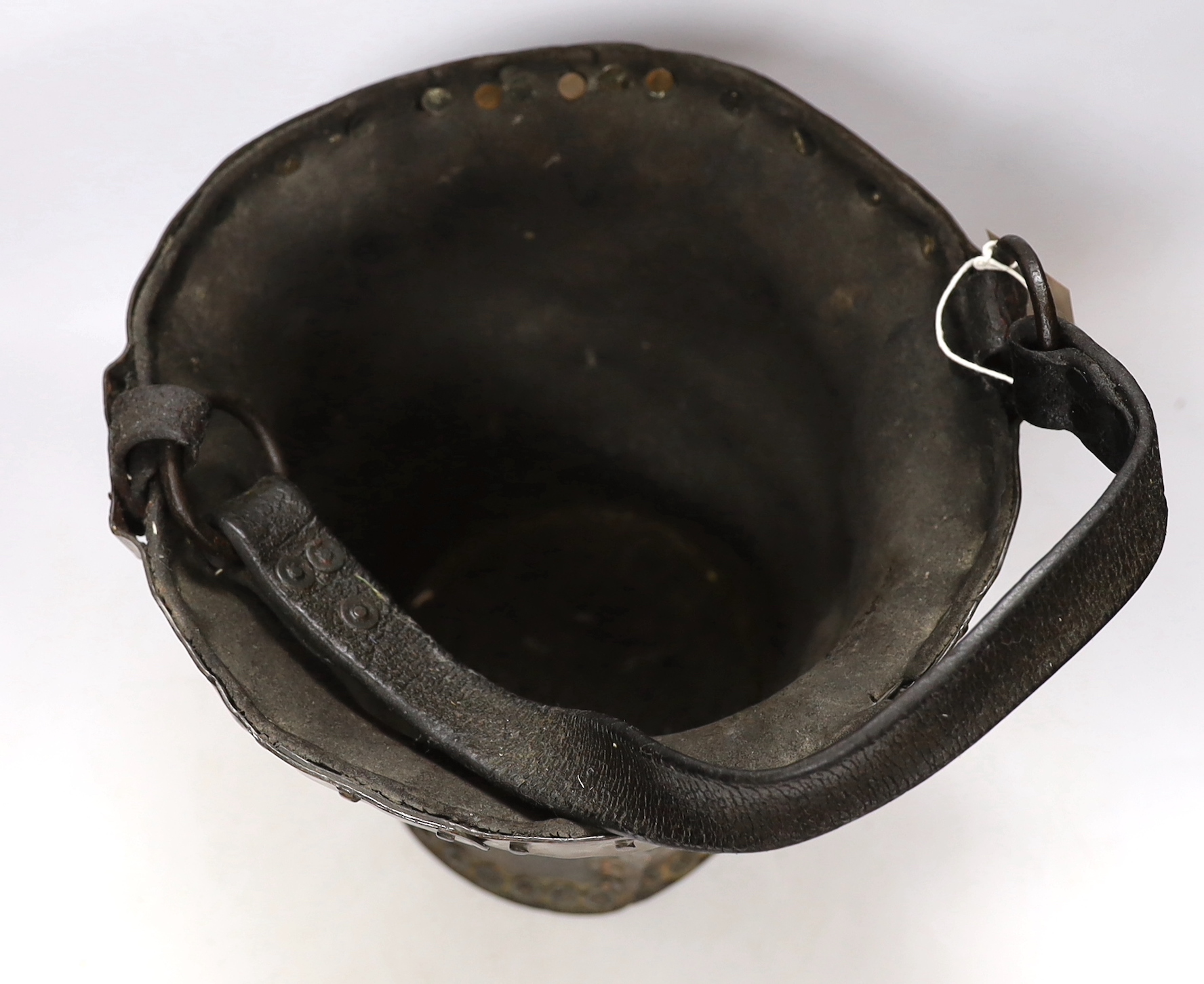 A George III leather fire bucket, 27cm in diameter